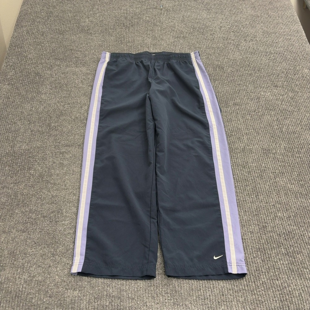 Vintage Nike Track Pants Youth L Navy Blue Polyester Striped Athletic Sporty